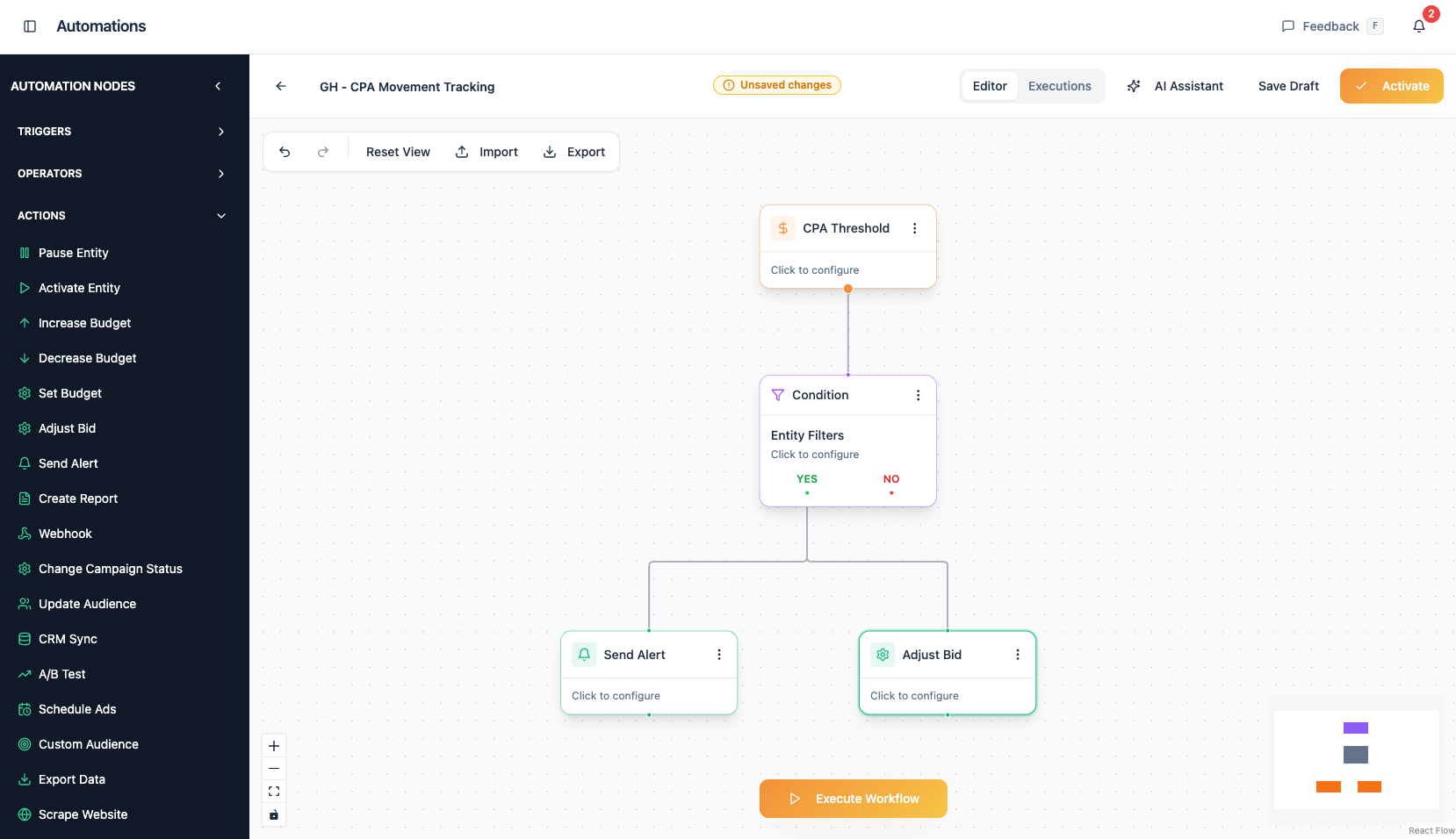 Automation Flow Builder showing active workflows